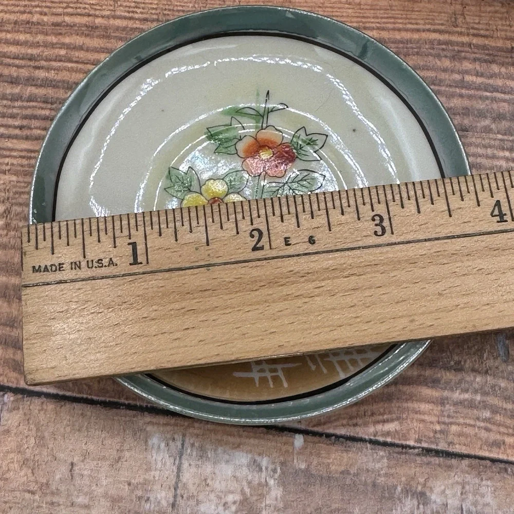 Set‎ of 2 Vtg Lusterware Demitasse Saucers Plates Floral Japan Peach Green 1920s